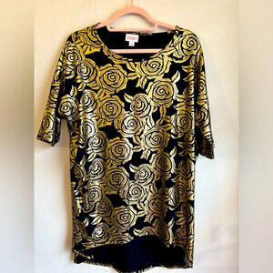 LuLaRoe Metallic Gold Rose Print Elegant Irma Tunic Top